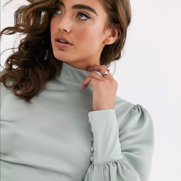 Satin High Neck Backless Blouse - Picture 12 of 13